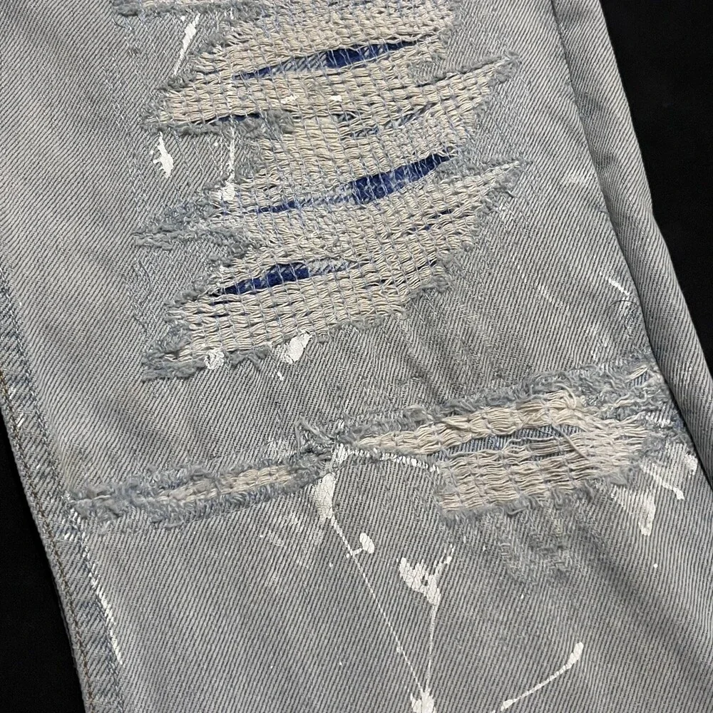 Levis 501 Jeans Sashiko Flannel Double Knee Thrash Vintage Levi USA 1990s 30x30